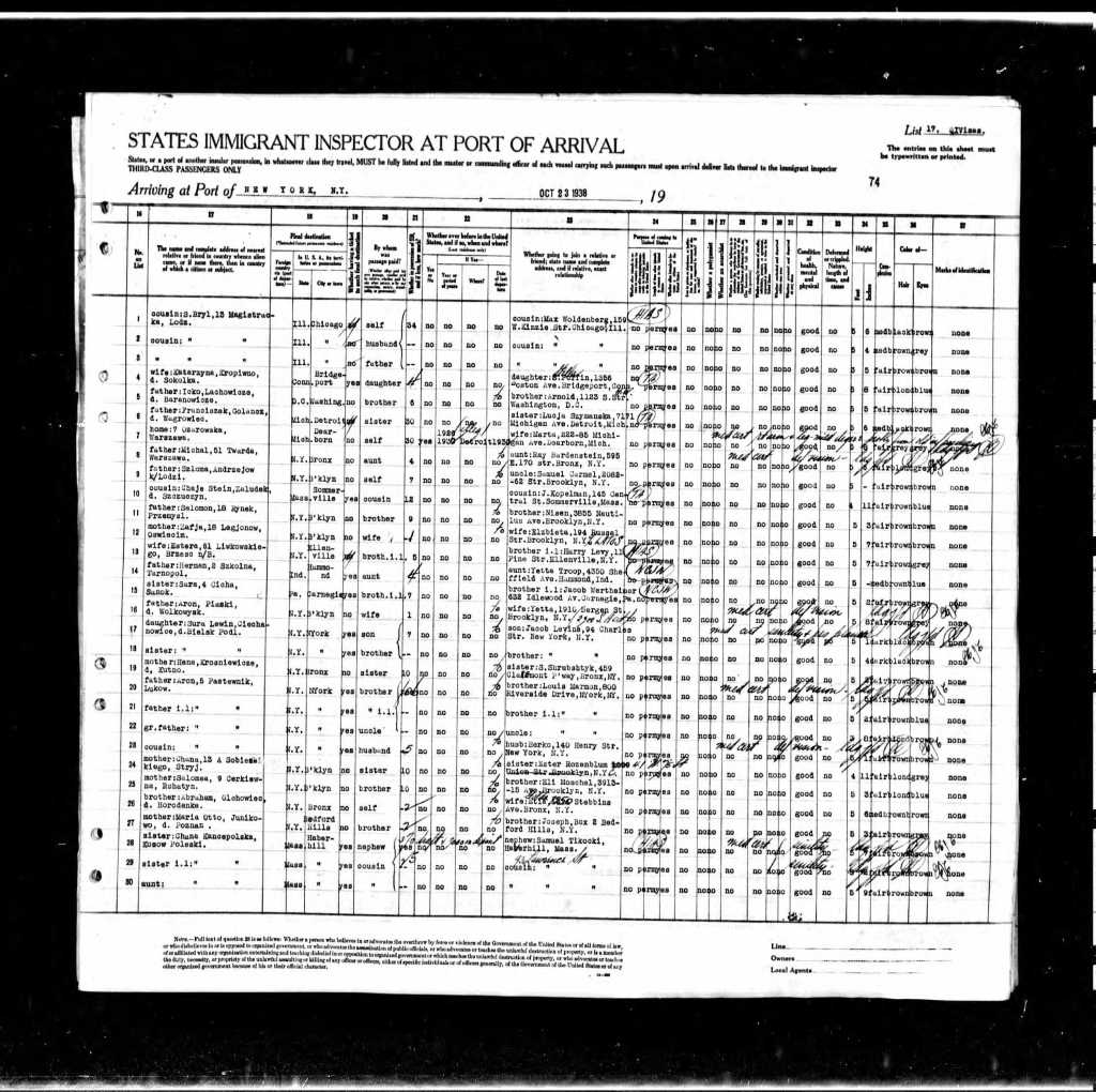 Ship manifest for Rachel Moschel page 2.