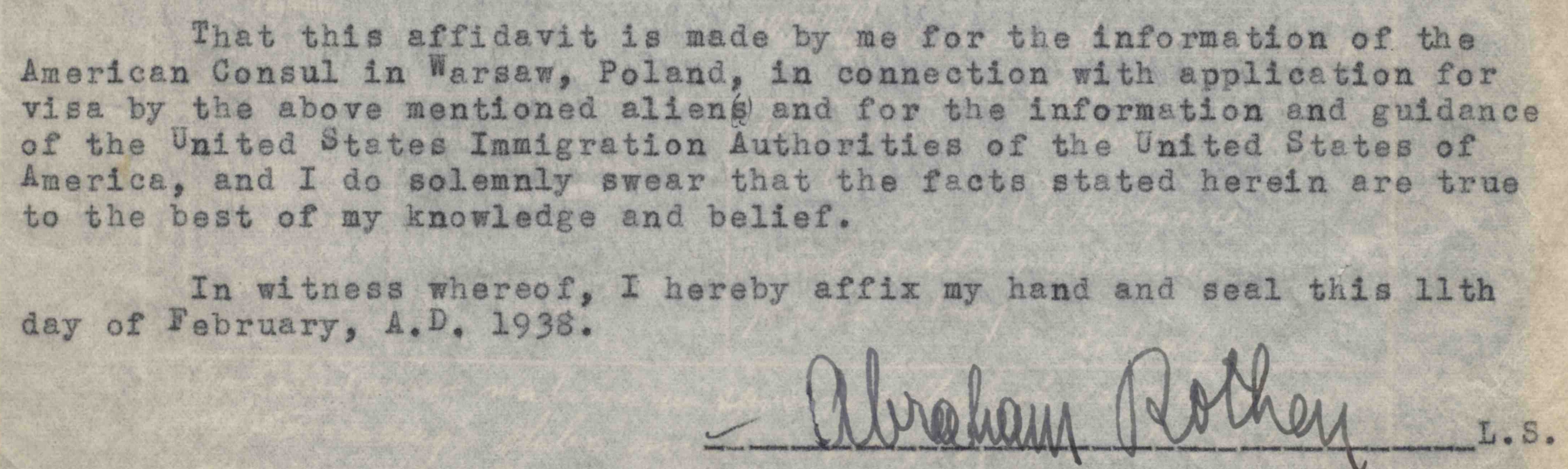 Affidavit of Support from Abraham Rothen